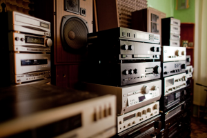 stack of speakers and amps